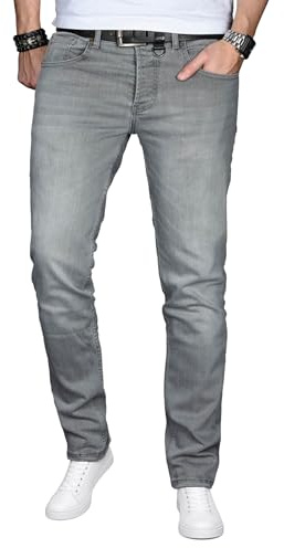 ALESSANDRO SALVARINI Slim fit jeans för män, byxor, denim stretchjeans, tvättade, LJUSGRÅ, 33W x 32L