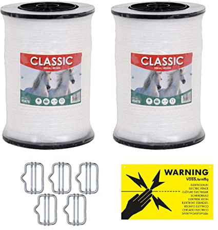 VOSS.farming Weidezaunband 40mm Classic 8 x 0,16 NIRO, weiß, Weidezaun und Elektrozaun Band, Elektroband, Pferdezaun, Pferdeband, Ponyzaun, Sparset (400 m)