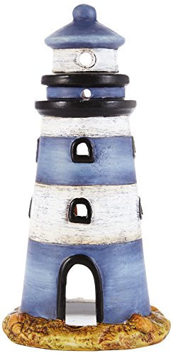 Heitmann Deco - Windlicht Leuchturm aus Keramik - sehr schöne maritime Deko - als Tischdeko und für Wohnzimmer, Blau/Weiss