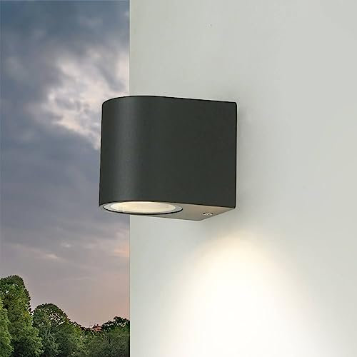 Lampada da esterno antracite, faretto da parete per esterno, GU10, IP44, resistente alle intemperie, H:8 cm, piuma, semicircolare, terrazza, balcone, lampada da esterno a parete, illuminazione carport