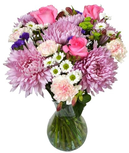 Sweet Nothing | Purple, White Arrangement with Vase | Arabella Bouquets | Real Fresh Flowers for Delivery, Gift for Birthday, Congratulations, Anniversary, Thank You, Wedding