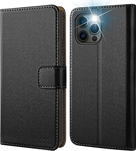 HOOMIL Handyhülle für iPhone 12/12 Pro, Premium Leder Klappbar Hülle, mit Kartenfach & Standfunktion, Unterstützt Kabelloses Laden - Schwarz