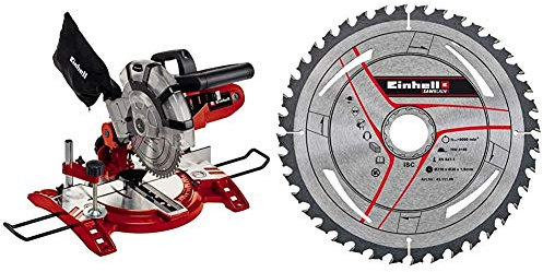 Einhell Scie à onglet radiale TC-MS 2112 (1600 W, Largeur de coupe maximale : 120 mm, Tête de scie inclinable, Sac à poussière et blocage de sécurité) VERSION KIT avec Lame de Coupe Fine en Métal Dur