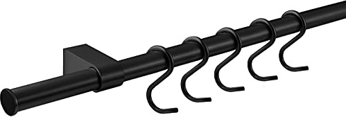Gedotec Barre de cuisine design système de rail mural | Noir mat | kit longueur : 600 mm | système à 5 crochets en S et matériel de fixation | 1 set complet - barre en métal