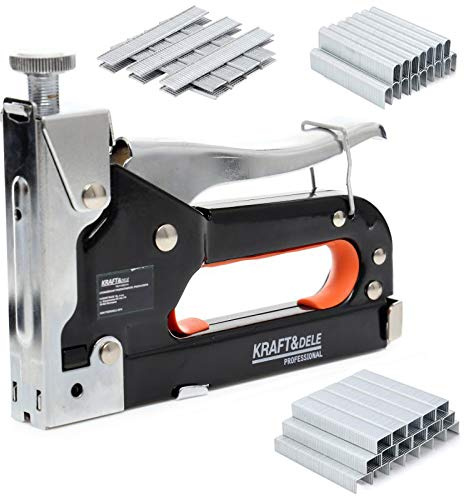 Handtacker manuell aus Metall Tacker für Holz, Stoff, Möbel und Dachpappe 4-14 mm 50 Klammer, 50 Klipse, 50 Nägel
