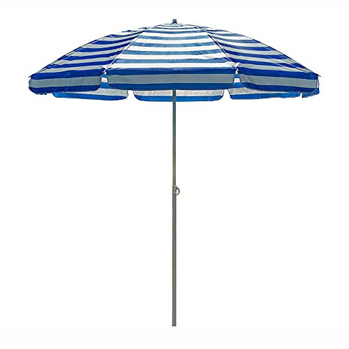 MANG Strandschirm 200cm Marktschirm Sonnenschutz UV20+ Sonnenschirm Blaue Weiße Streifen Gartenschirm Höhenverstellbar Balkonschirm Ohne Querbasis