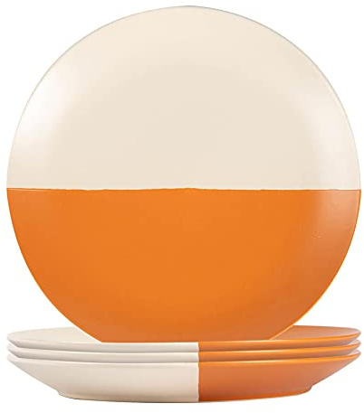 Nicola Spring Stoneware Dinner Plates - 20.5cm - Burnt Orange - Pack of 4 - Ceramic Flecked Two Tone Plates Tableware Dishwasher & Microwave Safe Crockery for Starters, Sides, Mains & Desserts