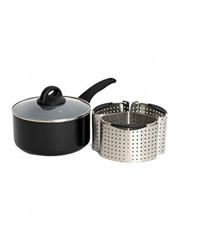 MasterClass Ceramic Non-Stick Eco Saucepan 20cm with Lid and Set of Three MasterClass Stainless Steel Saucepan Divider Baskets