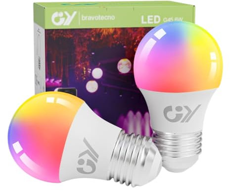 GY Alexa Glühbirne Smart Lampe E27 G45 6W 600lm,Alexa Zubehör WLAN Leuchtmittel Kompatibel mit Google Home 2.4 GHz,RGB Dimmbar Warmweiß-Kaltweiß und Mehrfarbige Birne,2 Stück