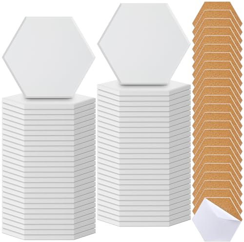 Zopeal 96 Pcs Ceramic Tiles for Crafts Coasters Include Unglazed White Ceramic Tiles with Cork Backing Pads Use with Alcohol Ink Acrylic Pouring for DIY Project Gift (Hexagon)