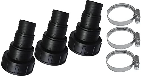 TS-TRADES 3 Stück: Stufenschlauchtülle Ø32 / 38 / 50mm x 2 Zoll Innengewinde Überwurfmutter + 3X Schlauchschelle Ø40-60mm (Edelstahl)