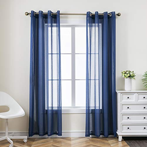 CUCRAF Paire de voilages pour salon et chambre à coucher – Rideaux en voile bleu transparent de 243,8 cm de long, infroissables, de couleur unie, faciles à nettoyer et lavables en machine