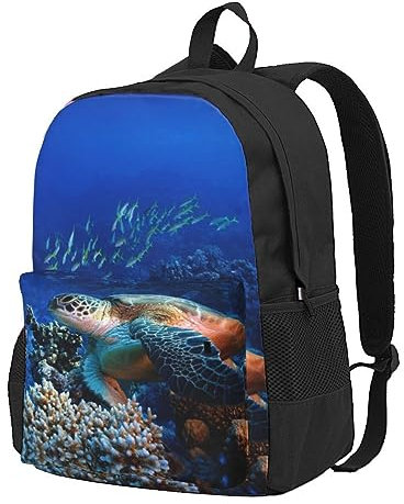 StOlmx Laptop-Rucksack, Meeresschildkröte mit Fischen, Reiserucksack, große Wickeltasche, Arzttasche, Schwarz , One size