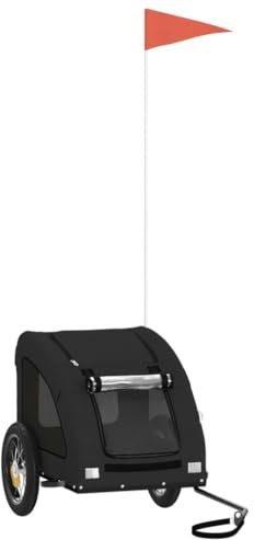 vidaXL Fahrradanhänger für Hunde, Hundeanhänger mit Reflektoren Flagge, Hundetransporter Maximale Belastbarkeit 30 kg, Haustier Transportwagen, Schwarz Oxford-Gewebe Eisen