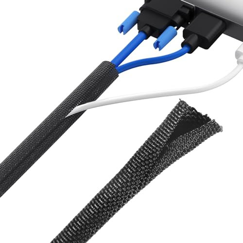 3/16-15Ft Wire Cord Protector, Wire Loom Tubing, Cable Sleeve Split Sleeving for Computer Electrical Wire Organizer Sleeve Hose
