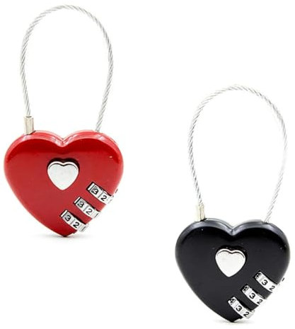 AFCJLTO Lucchetto a Codice a 3 Cifre 2 manciate,Lucchetti Metallo，lucchetti a combinazione a forma di cuore，Applicabile Zaino Armadietto per Valigia Armadietto (rosso, nero)