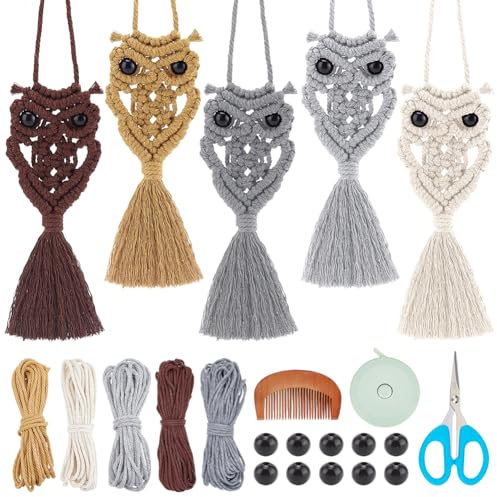 ACRNIGHEET Makramee-Set für Erwachsene, Anfänger, Eule, Makramee, Wandbehang, Dekoration, Boho, DIY-Makramee-Starter-Sets für Erwachsene, inklusive Anleitung mit Video, Heimdekoration, Bastelsets für