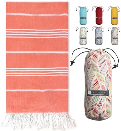 BAY LAUREL Turkish Beach Towel with Travel Bag 39 x 71 Quick Dry Sand Free Lightweight Large Oversized Towels Light