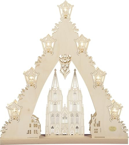 Rudolphs Schatzkiste 3D-Lichterspitze Kölner Dom mit Einer LED-Innenbeleuchtung Natur BxHxT 31,5x41,5x4,5cm NEU Schwibbogen Leuchterbogen Gottes Haus Dom Kapelle Leuchterbogen Lichterbogen
