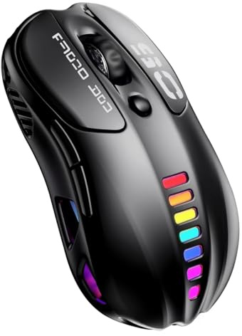 Uiosmuph V98 Mouse Gaming Wireless, 12000 DPI Regolabile, RGB Senza Fili Ergonomico con 6 Pulsanti Programmabili per Laptop/PC/Mac, 2.4 G/USB-C/Bluetooth, Nero