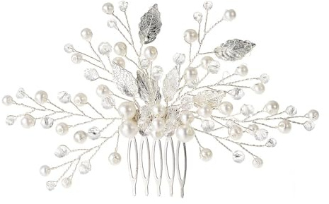 QKEPCY Accesorios para el Cabello Novia Peinetas para el Pelo Bodas Peine con Hoja Pinzas pelo Mujer Boda Peines Perlas Cristales Diamante Peinetas Laterales Boho Horquillas Boda Schmuck Set