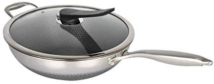 WOTZOV Wok para inducción Wok de Acero Inoxidable Sartén Antiadherente de Doble Cara Sin Humos Sin Revestimiento Wok para cocinas Cocina de inducción 30cm