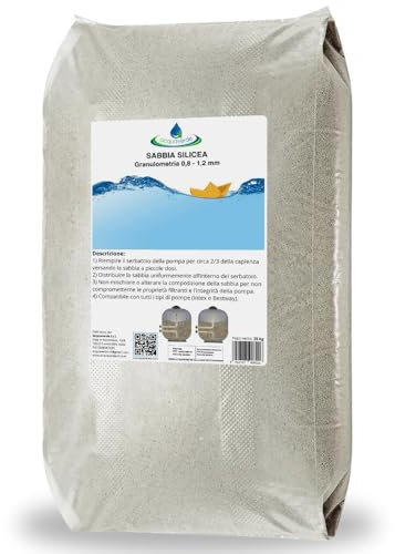 acquaverde | Sabbia Silicea Filtrante - Sacco da 25 kg, Silica Granulometria 0,8-1,2 mm, Compatibile con Pompa Filtro di Piscine Intex e Bestway