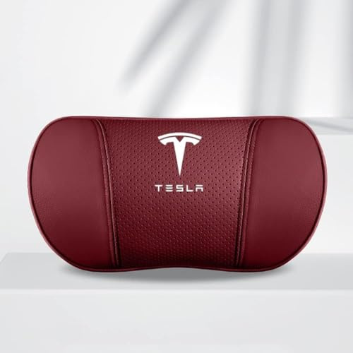 TYUIGHF Auto Nackenkissen für Kopfstütze, für Tesla Model 3 Model Y Model S Model X Auto Kopfstütze Kissen Memory Foam,Kopfkissen für Autositz Komfortabel, Atmungsaktiv,Red