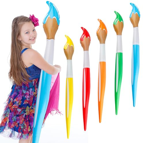 BOXOB 5pcs Giant Inflatable Paint Brushes, 41.3in Blow Up Colored Paintbrushes Set Large Paint Brush Balloons Ideal Back To School Classroom Birthday Art Party Decoration Supplies(5 Colors)