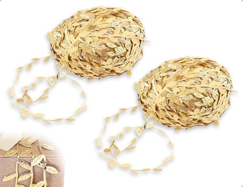 AOYEGIC 10 M Blattbesatzband,Künstliche Pflanzen Girlande Schleifenband,Luftschlangen,verwendet für Hausgarten Hochzeit DIY Handwerk Festival Party Dekoration(Gold)