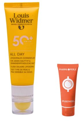 Louis Widmer All Day 50+ mit Lippenpflege Stift 25 ml I Sonnenschutz für empfindliche Haut & Lippen LSF 50 I wasserfest & pflegend I ideal für unterwegs I Spar-Set plus Pharma Perle give-away (1x)