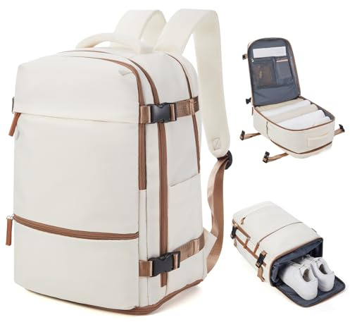 HPLQQ Zaino Ryanair 40x30x20 Zaino da Viaggio Aereo Bagaglio a Mano 24L Borsa da Cabina per Uomo e Donna Lavoro e Scuola Trekking Casual Daypack Impermeabile per laptop 14,B4-Marrone beige