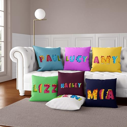 GIFTIMIZED Dinosaur Alphabet Personalised Cushion – Custom Kids Name Pillow – A-Z Dino Letters – Choice of Size, Fabric & Filling – Fun Nursery or Bedroom Decor