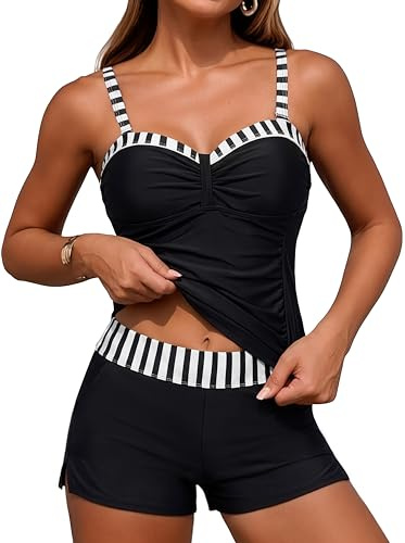 Daci Black Women's Underwire Tankini Swimsuit - Two Piece Tummy Control Bathing Suits with Pockets Shorts Push Up Swimwear 2026 18W