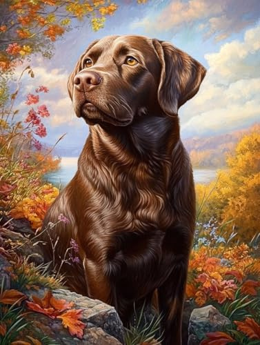 Generisch 5D Schokoladenbrauner Labrador Retriever Diamant Painting Pictures, DIY Diamant Art Painting Kits, Diamond Painting Set for Adults Anfänger, Mosaic Making Home Decor 30x40cm 646