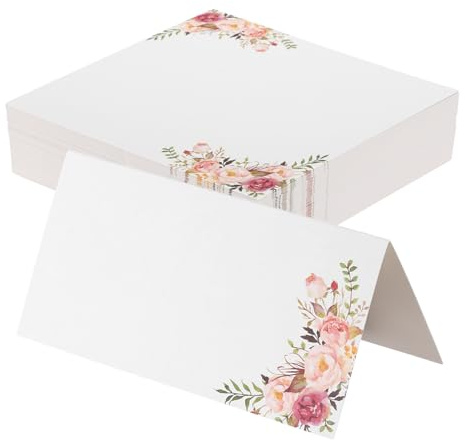sourcing map 100 tarjetas de lugar de tienda de campaña con nombre de asiento de mesa con 10 x 10 cm en blanco para bodas, mesas, cenas, festivales, patrón de una sola flor