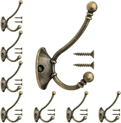 COEWUR 8 Stück Kleiderhaken Vintage Garderobenhaken Garderobe Huthaken Mantelhaken mit Schrauben Messing Bronze Design Handtuchhaken Wandhaken für Küche Badezimmer Hängende Garderobe