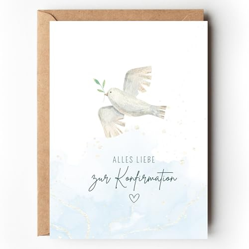 Paperlane by Essi Glückwunschkarte zur Konfirmation Friedenstaube, Konfirmationskarte für Jungen und Mädchen Taube Aquarell A6 Karte mit Umschlag für Geld Geschenk (1 Karte mit Umschlag)