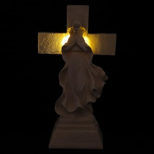 IWOWHERO Luce Solare per Tomba con Angelo Commemorativo e Croce, Statua da Giardino Resistente alle Intemperie con Pannello Solare ad Alta Efficienza per Illuminazione Esterna Cimitero