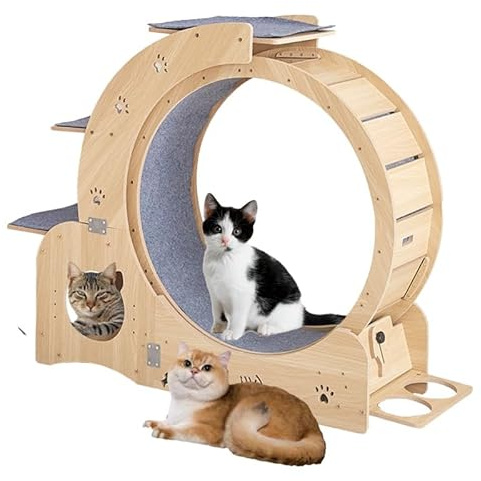 Sohodoo Leises Katzenlaufrad – Laufrad aus Holz for Hauskatzen, Laufrad mit stabilem Design