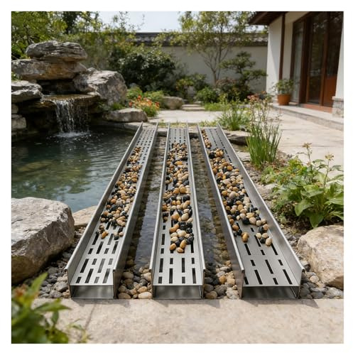 Canaletta scolo acqua piovana robusto，canale di drenaggio stretto in acciaio inox 304，canale di drenaggio per cortile，canale di grondaia in metallo per paesaggi esterni(H6.5*W15CM/H2.36*W5.91IN)