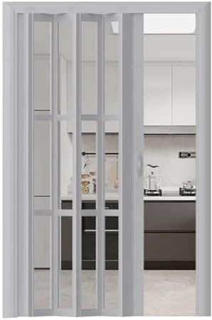 Magnetic Catch for PVC Concertina Accordion Door Customizable Folding Door for Living Room Wardrobe Bathroom - Grey 80x203cm Space-Saving Design