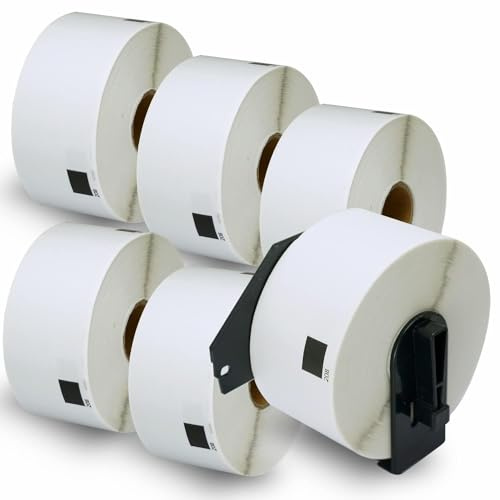 BETCKEY - 6 Rollos de DK-11208 Etiquetas Precortadas de Dirección Grandes Compatible con Brother, 38mm x 90mm, 2400 Etiquetas para Impresoras de Etiquetas QL