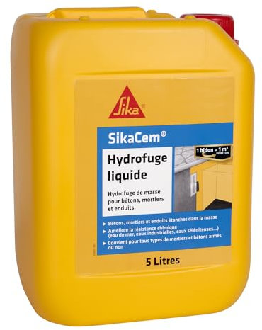 SIKA - Hydrofuge liquide - SikaCem Blanc - Hydrofuge de masse pour bétons /mortiers/enduits - Améliore la résistance aux eaux séléniteuses - Sans chlore - Dosage facile - Prêt à l'emploi - 5L