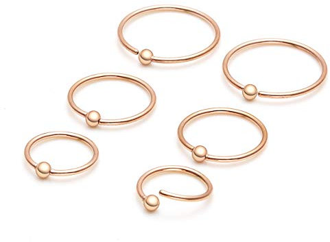 PiercingJ 2x 0.8mm 316L Edelstahl BCR Ball Closure Ring Klemmring mit Kugel für Tragus Helix Ohr Nase Lippe Zunge Septum Brust Unisex, Silber/Gold/Schwarz/Rosegold (Innendurchmesser: 8-12mm, Rosegold)