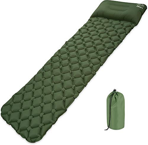 normani Schnell aufblasbare Camping Isomatte - Ultraleicht, kleines Packmaß, hoher Komfort Farbe Grün - mit Kissen