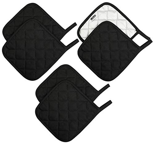 Lifaith 6 Pack Potholders Kitchen Pot Holders Set,Cotton Pot Holders for Kitchen 7 inch hot Pads,Heat Resistant Hot Pads for Cooking and Baking Black