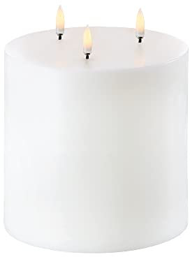 Uyuni Lighting Pillar Led Kerze 3 Flammen 15 x 15 cm Echtwachs Weiss - 6 Stunden Timerfunktion - Keine Brandgefahr, Keine Rußbildung und kein Geruch