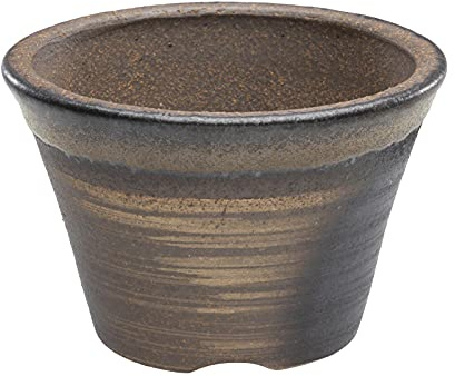 Wazakura Bonsai Pot Banko Series Liten Handgjord Keramik 11 cm (4,3 tum) Tillverkad i Japan, Liten Trädgård och Inomhus Växtkruka, Rund Blomvas, För Kaktusväxter och Suckulenta Växter Kruka - Guldbrun