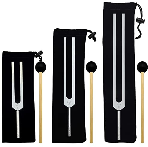 3 Packungen Therapeutisches Stimmgabel-Set (128 C Hz, 256 C Hz, 512 C Hz) Medizinische Klangheilung Therapie Stimmgerät mit Hämmern für Schallheilung, DNA-Reparatur, Chakra-Tuner, gutes Geschenk